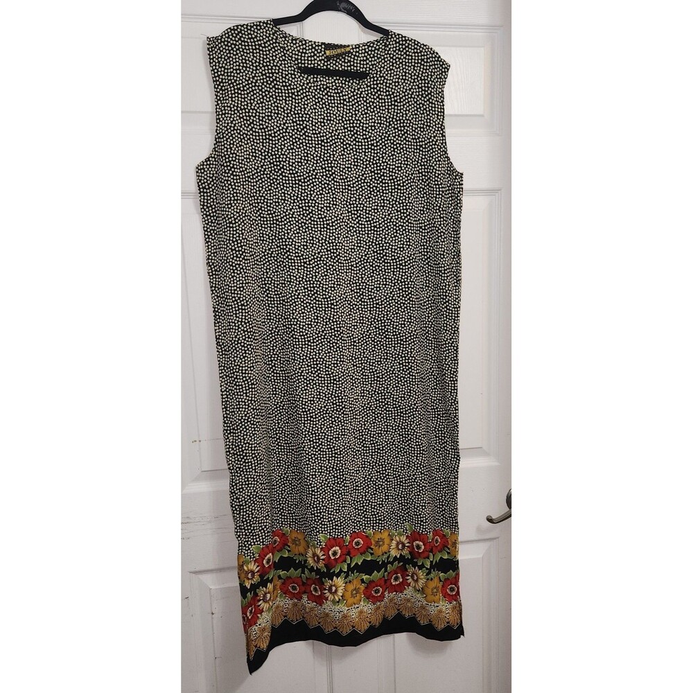 Vtg Jouly Maxi Sheath Dress Polka Dot Floral Womens 1X 90s **NO SIZE TAG READ**
